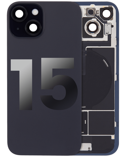 Back Glass With Steel Plate With Wireless NFC Charging MagSafe Magnet &amp; Flashlight Flex Compatible For iPhone 15 (Used OEM Pull: Grade A) (Black)