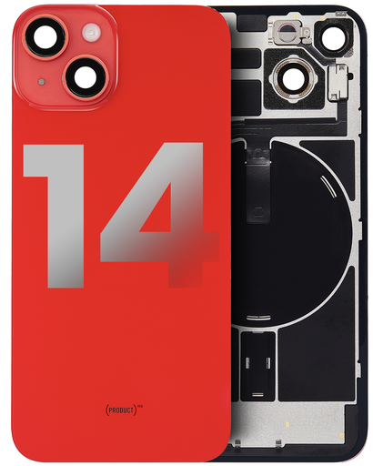 Back Glass With Steel Plate With Wireless NFC &amp; Magsafe Magnet Pre-Installed Compatible For iPhone 14 (Used OEM Pull: Grade A) (Red)