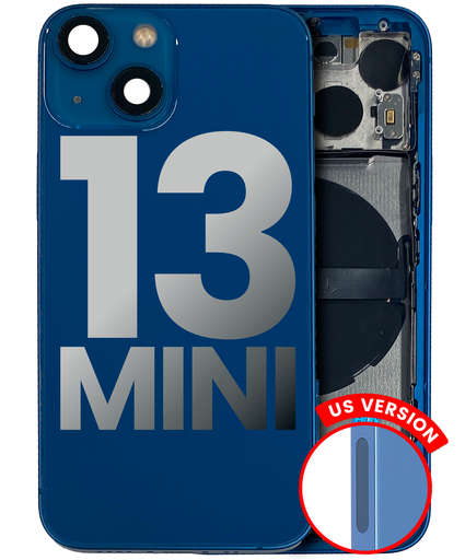 Back Housing W/ Small Components Pre-Installed Compatible For iPhone 13 Mini (US Version) (Used OEM Pull: Grade A) (Blue)