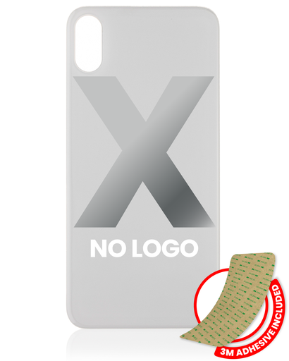 Back Glass With 3M Adhesive Compatible For iPhone X (No Logo / Large Camera Hole) (Silver)