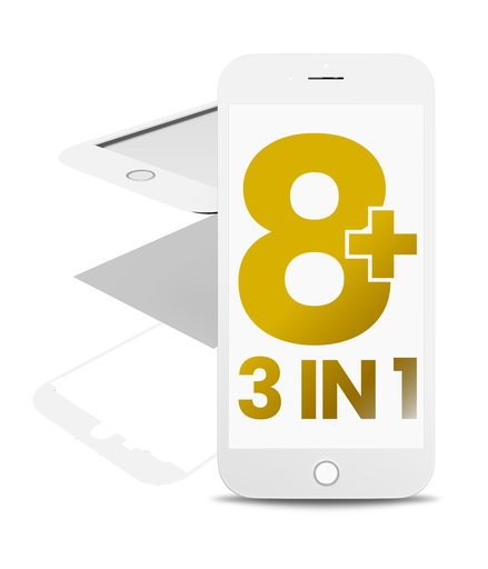 Glass With Frame &amp; OCA Pre-Installed Compatible For iPhone 8 Plus (White) (Premium / 3 in 1) (2 Pack)