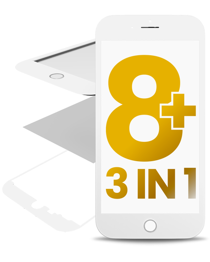 3 in 1 (Front Glass + Frame + OCA Pre-Installed) Compatible For iPhone 8 Plus (White) (2 Pack) (OCA Master)