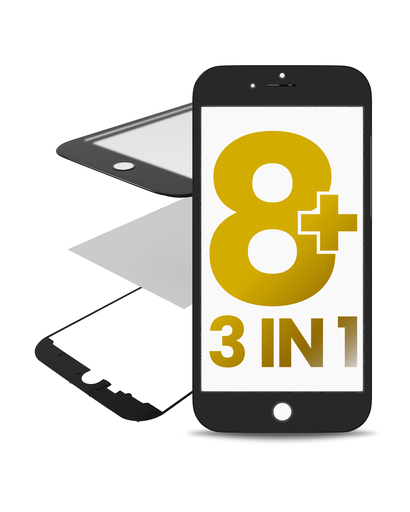 3 in 1 (Front Glass + Frame + OCA Pre-Installed) Compatible For iPhone 8 Plus (Black) (2 Pack) (OCA Master)