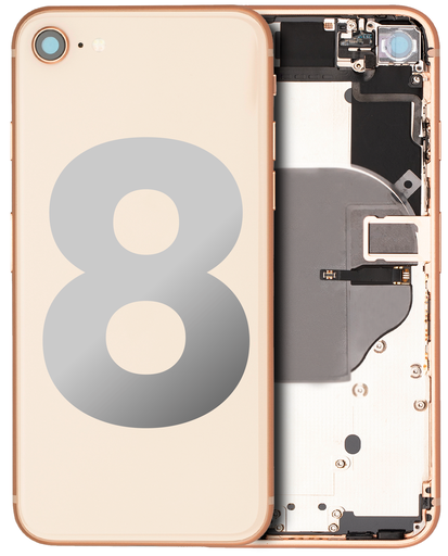 Back Housing W/ Small Components Pre-Installed Compatible For iPhone 8 (Used OEM Pull: Grade B) (Gold)