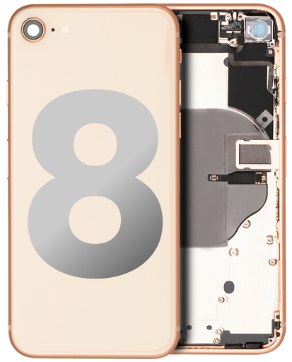 Back Housing W/ Small Components Pre-Installed Compatible For iPhone 8 (Used OEM Pull: Grade A) (Gold)