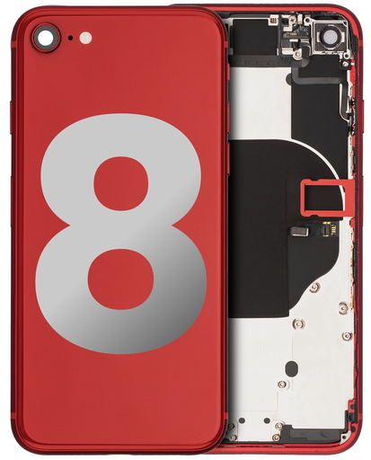 Back Housing W/ Small Components Pre-Installed Compatible For iPhone 8 (Used OEM Pull: Grade A) (Red)