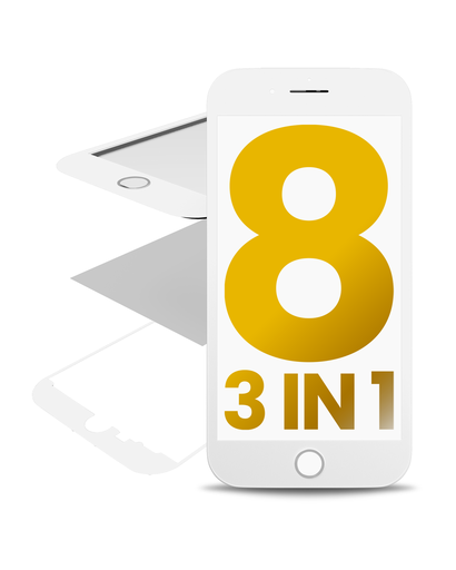 3 in 1 (Front Glass + Frame + OCA Pre-Installed) Compatible For iPhone 8 (White) (2 Pack) (OCA Master)