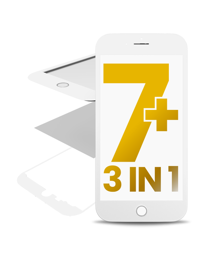 3 in 1 (Front Glass + Frame + OCA Pre-Installed) Compatible For iPhone 7 Plus (White) (2 Pack) (OCA Master)