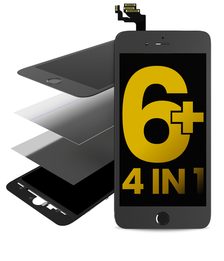 4 in 1 (Front Glass + Frame + Polarizer + OCA Pre-Installed) Compatible For iPhone 6 Plus (2 Pack) (Black)