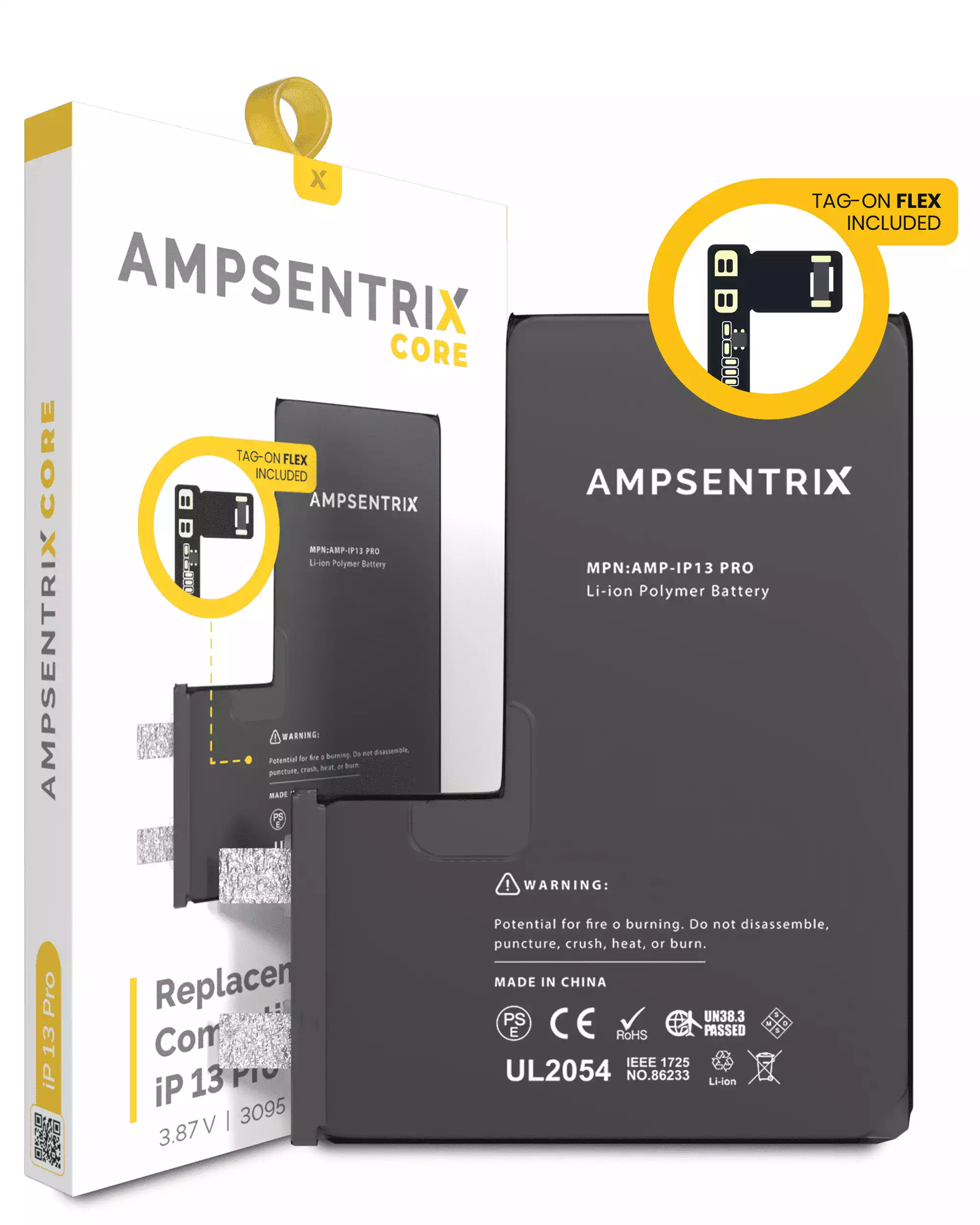 Replacement Battery Core with Universal Tag-On Flex Compatible For iPhone 13 Pro (Spot Welding Required) (AmpSentrix Core)