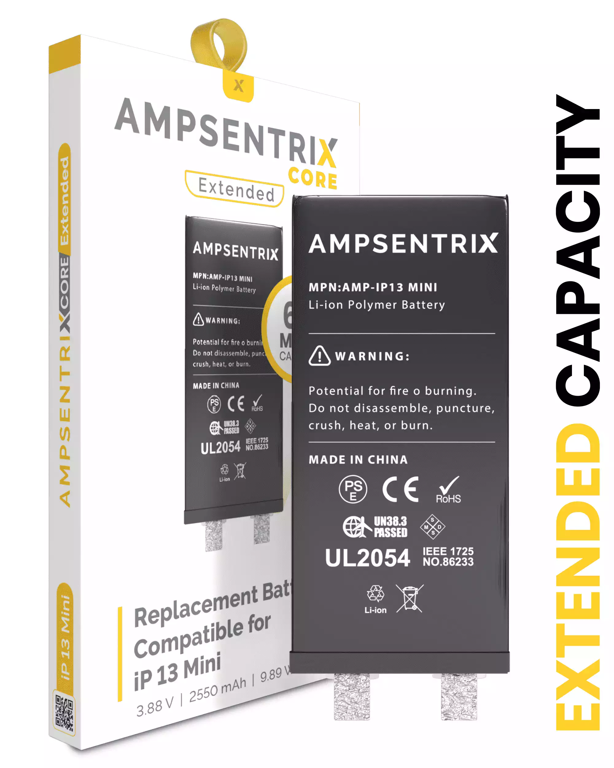 Replacement Battery Compatible For IPhone 13 Mini (Spot Welding Required) (AmpSentrix Core Extended)