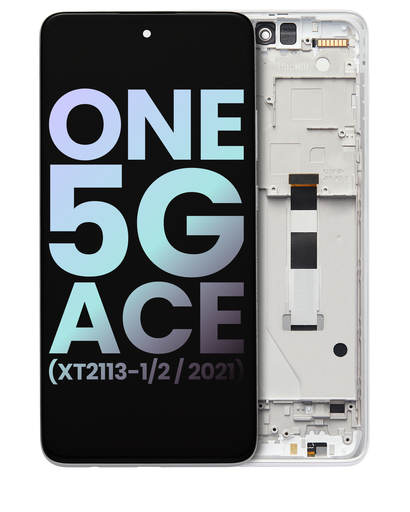 LCD Assembly With Frame Compatible For Motorola One 5G Ace (XT2113-2/2021) (Genuine OEM) (Hazy Silver)