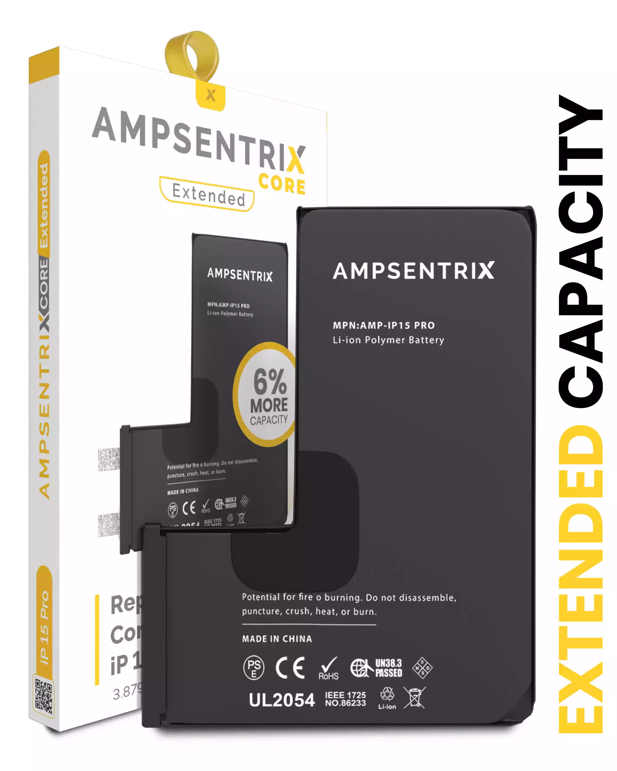 Replacement Battery Compatible For iPhone 15 Pro (Spot Welding Required) (AmpSentrix Core Extended)