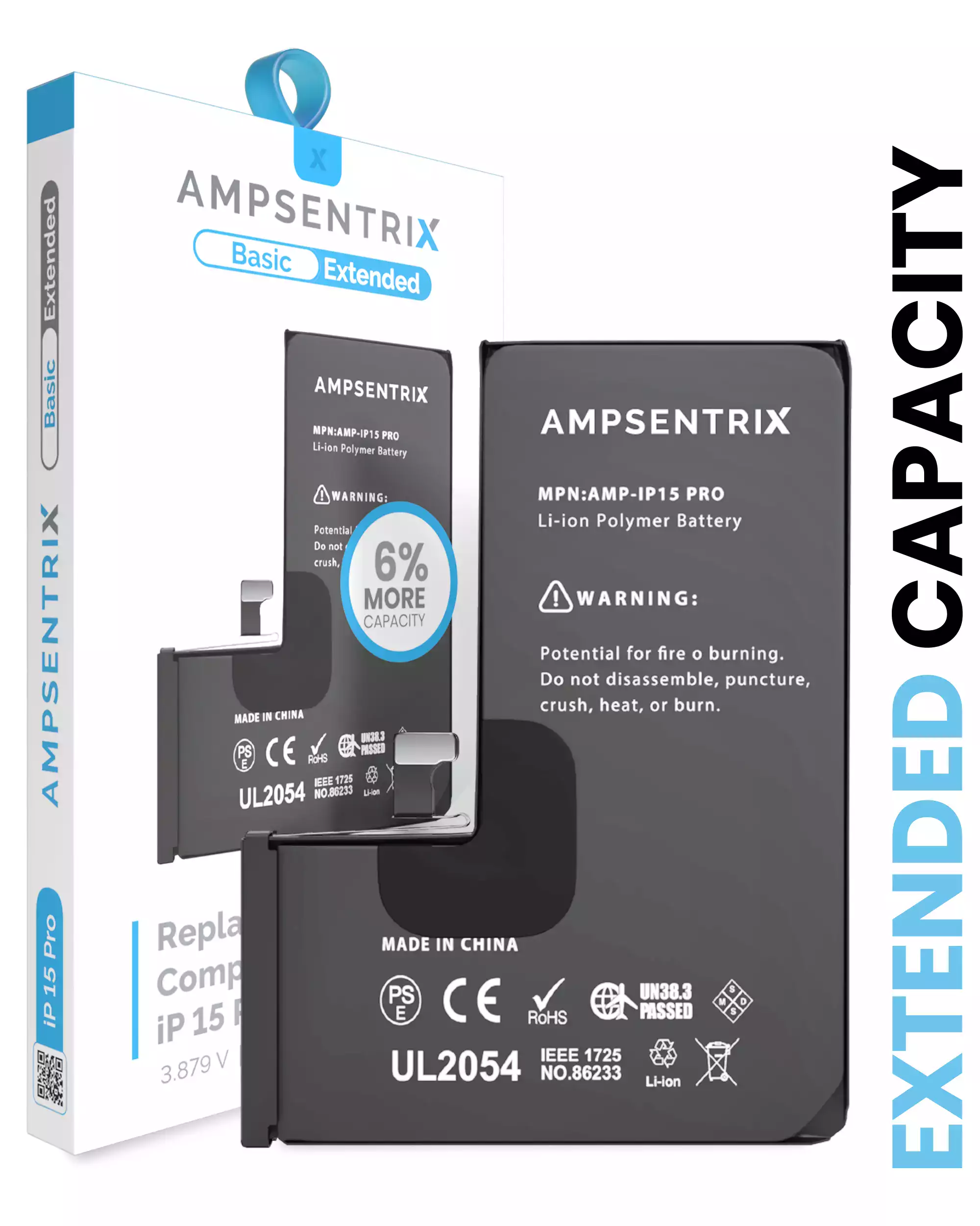 Replacement Battery Compatible For iPhone 15 Pro (AmpSentrix Basic Extended)