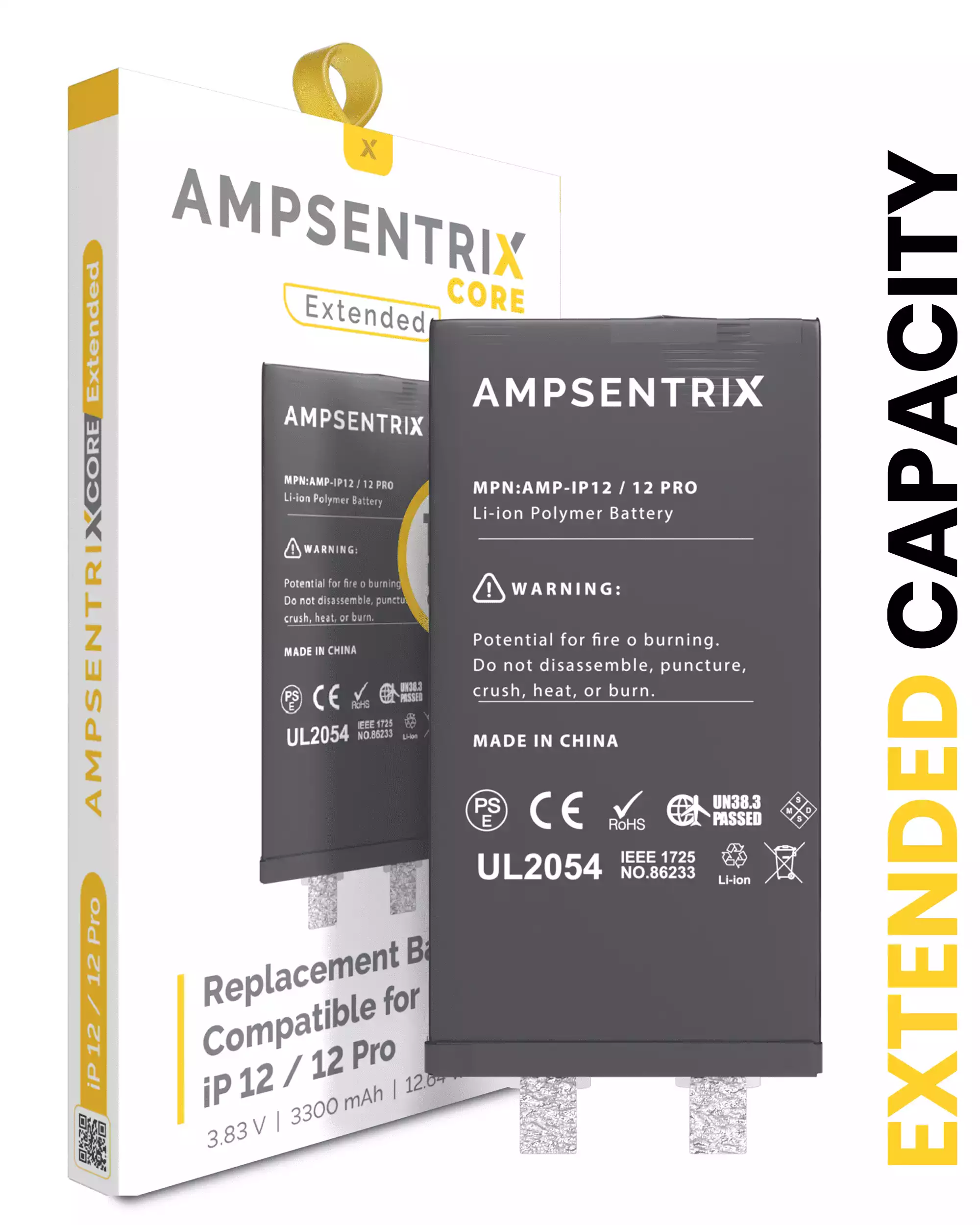 Replacement Battery Compatible For IPhone 12 / 12 Pro (Spot Welding Required) (AmpSentrix Core Extended)
