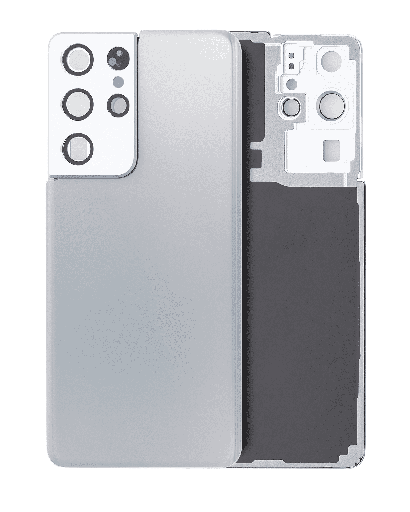 Back Cover Glass With Camera Lens Compatible For Samsung Galaxy S21 Ultra (No Logo) (Aftermarket Plus) (Phantom Silver)