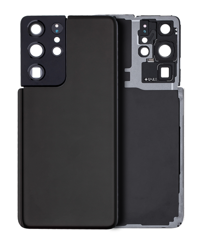 Back Cover Glass With Camera Lens Compatible For Samsung Galaxy S21 Ultra (No Logo) (Aftermarket Plus) (Phantom Black)
