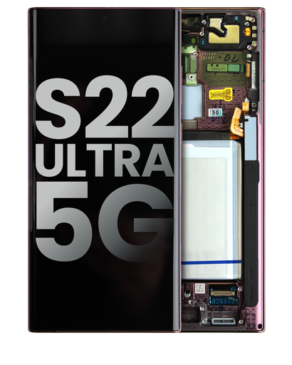 OLED Assembly With Frame Compatible For Samsung Galaxy S22 Ultra 5G (Used OEM Pull: Grade A) (Burgundy)