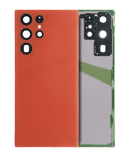 Back Cover Glass With Camera Lens Compatible For Samsung Galaxy S22 Ultra 5G (No Logo) (Aftermarket Plus) (Red)