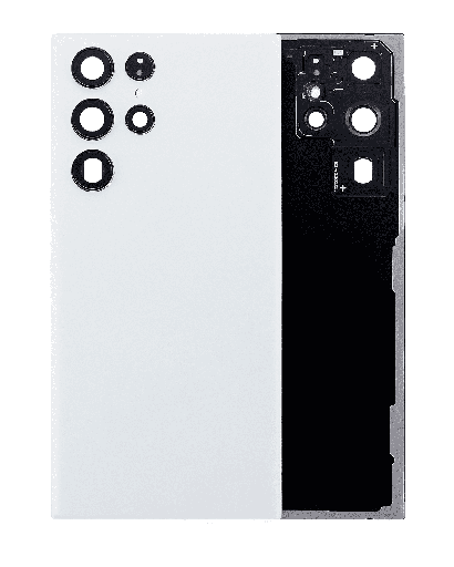 Back Cover Glass With Camera Lens Compatible For Samsung Galaxy S22 Ultra 5G (No Logo) (Aftermarket Plus) (White)