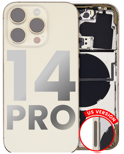 Back Housing W/ Small Pre-Installed Compatible For iPhone 14 Pro (U.S Version) (Used OEM Pull: Grade C) (Gold)