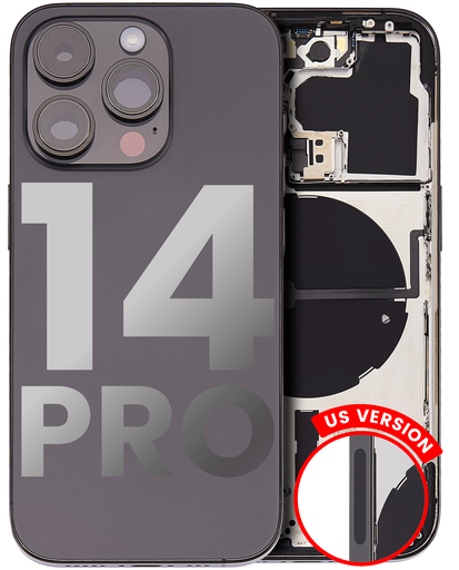 Back Housing W/ Small Pre-Installed Compatible For iPhone 14 Pro (U.S Version) (Used OEM Pull: Grade B) (Space Black)