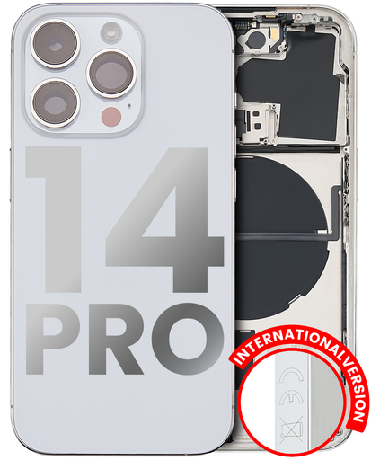Back Housing W/ Small Pre-Installed Compatible For iPhone 14 Pro (International Version) (Used OEM Pull: Grade A) (Silver)