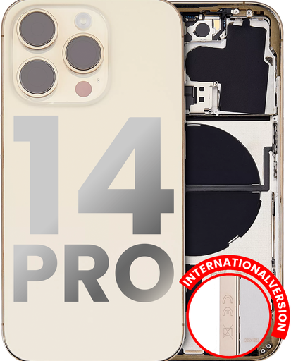 Back Housing W/ Small Pre-Installed Compatible For iPhone 14 Pro (International Version) (Used OEM Pull: Grade A) (Gold)