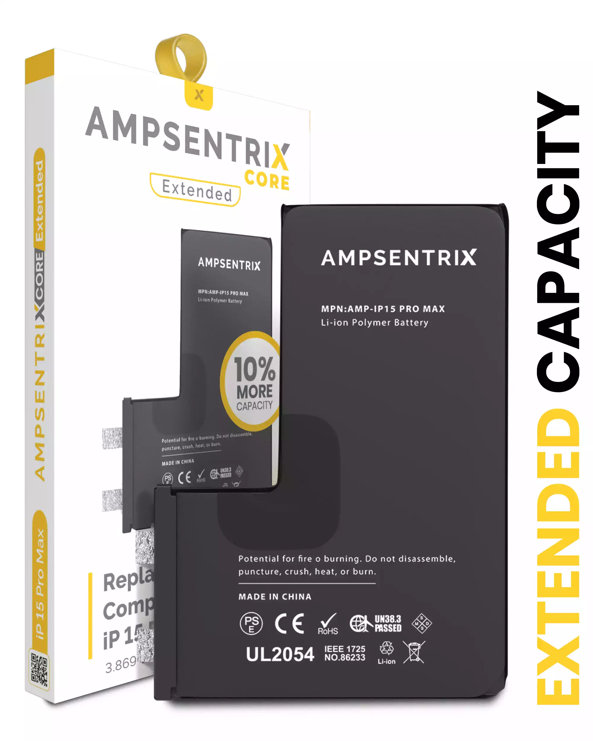 Replacement Battery Compatible For iPhone 15 Pro Max (Spot Welding Required) (AmpSentrix Core Extended)