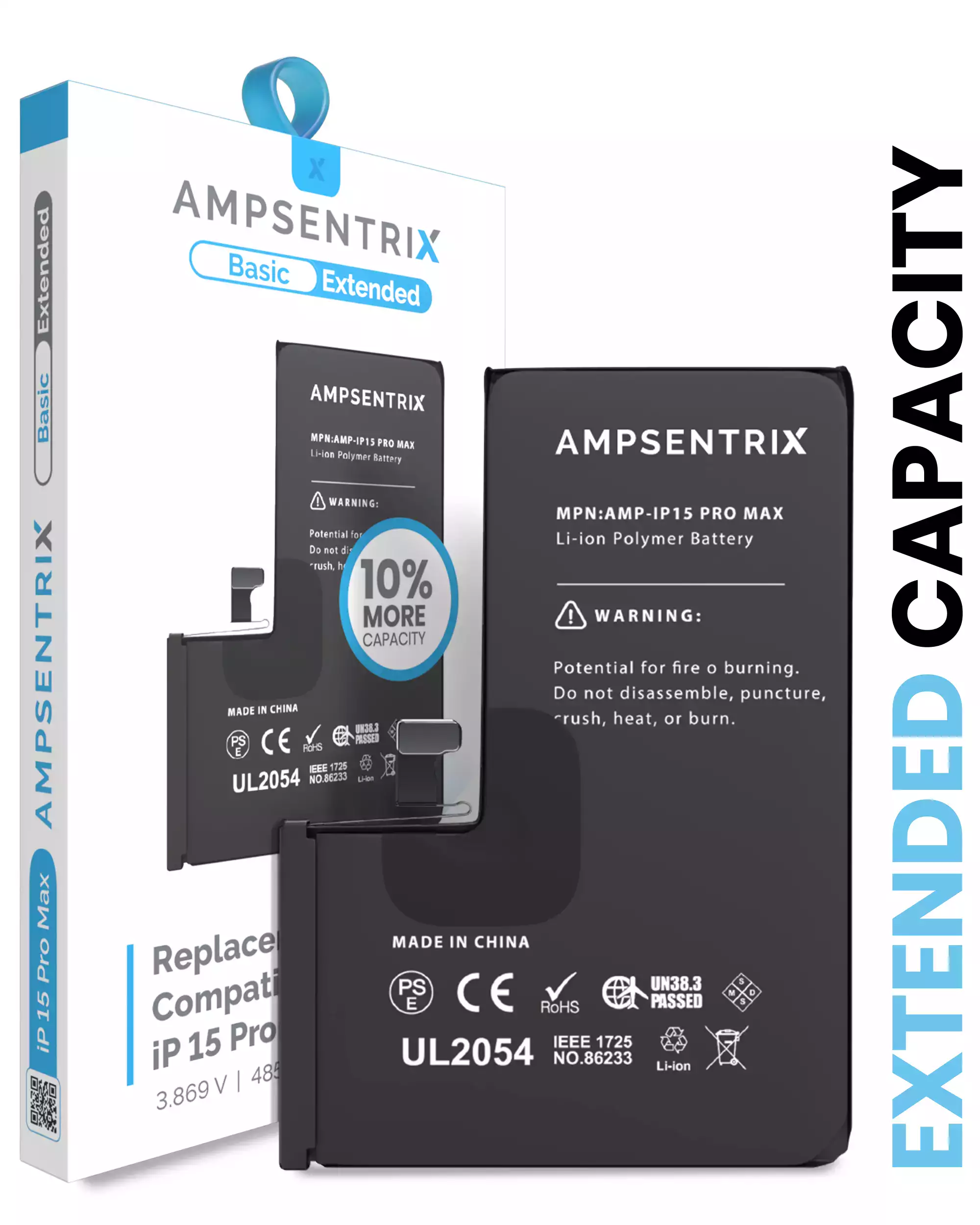 Replacement Battery Compatible For iPhone 15 Pro Max (AmpSentrix Basic Extended)